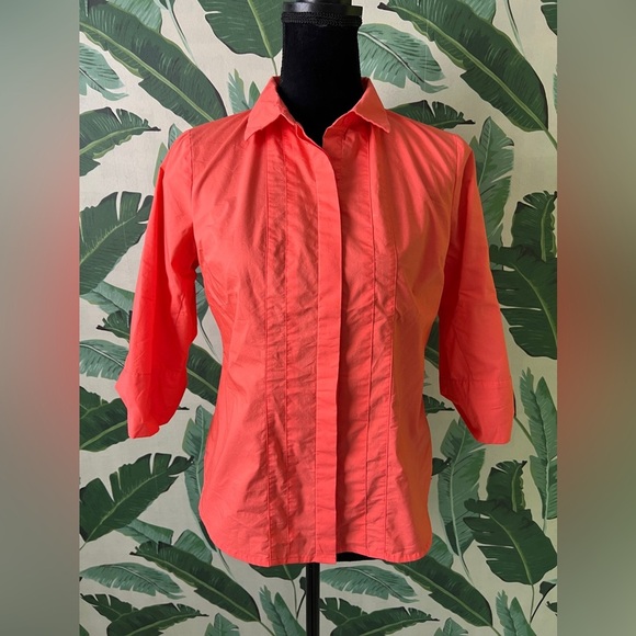 Y2K Blouse Button Down Top Size M Coral Orange - Picture 1 of 5